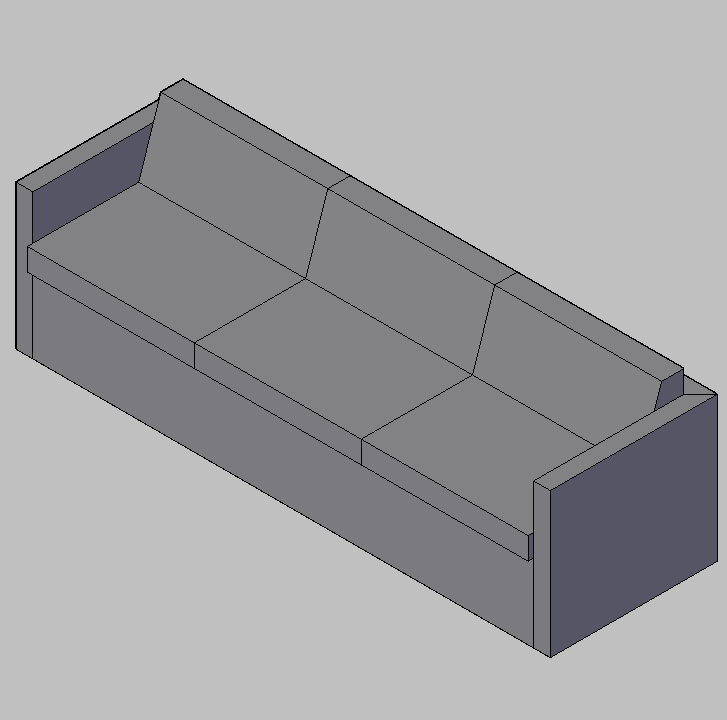 Bloque Autocad Vista de Sofa Diseño 05 Bibliot. 2D-3D en 3D